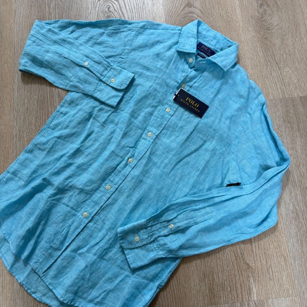 Polo Ralph Lauren Classic Fit 100% Linen Shirt Mens S Blue Long Sleeve NWT